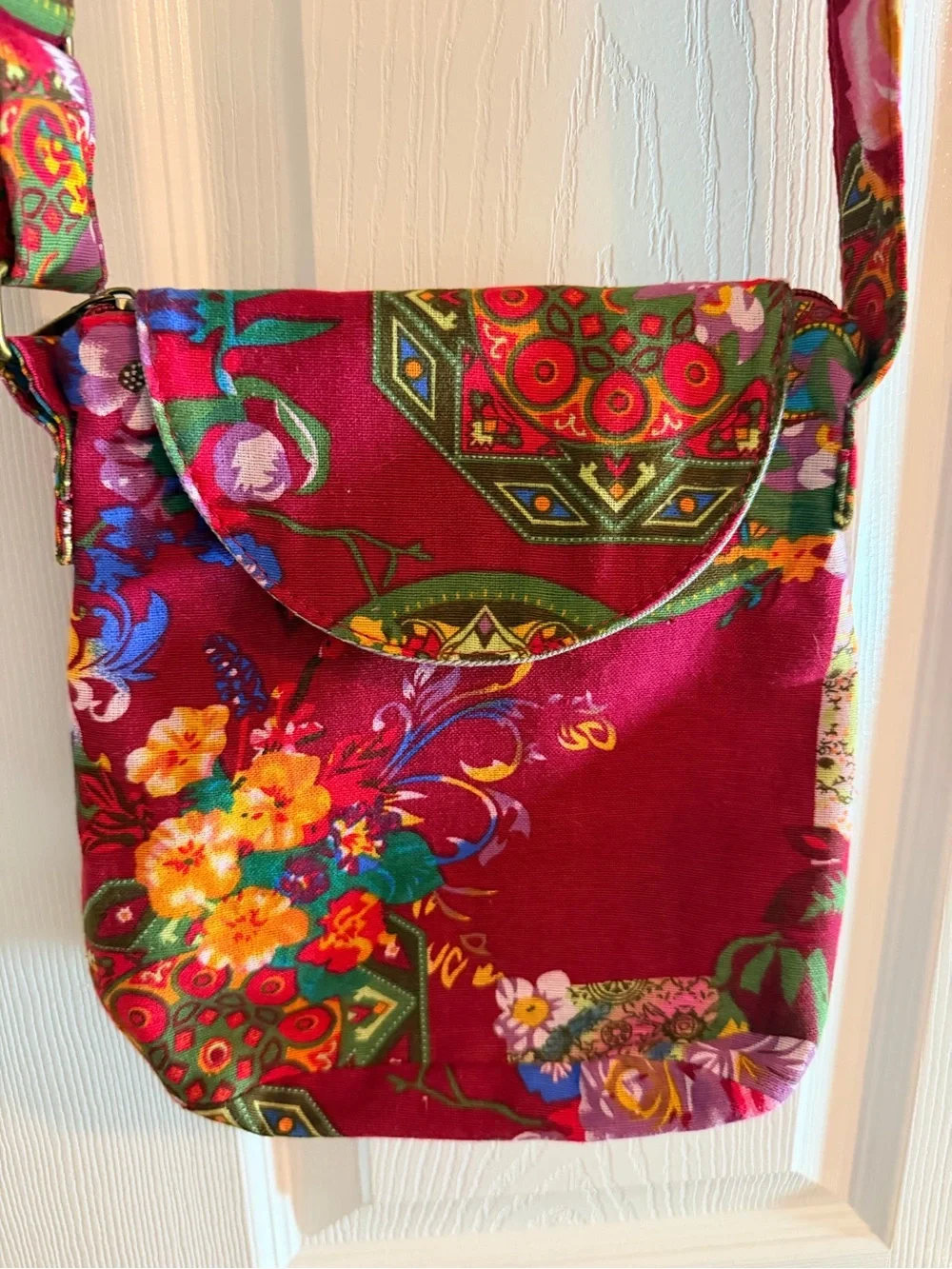 Floral Burgundy Crossbody Bag with Adjustable Strap